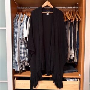 Wrapped in Cozy Black Knit Fringe Cardigan